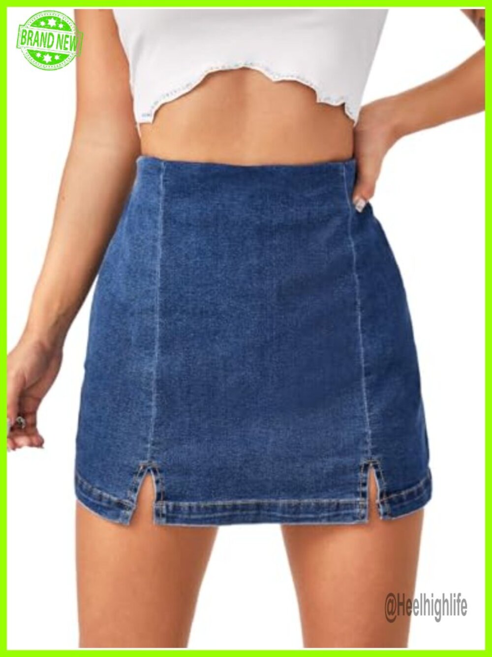 High Waist Denim Skorts Split Hem Stretch Skirt Shorts Women
